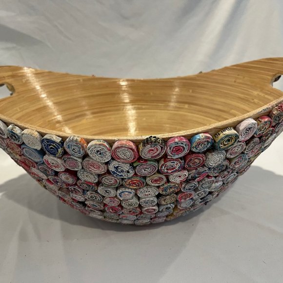 Rare Made By Humans Large 18 In Recycled Paper Spirals Bamboo Basket - Picture 7 of 10